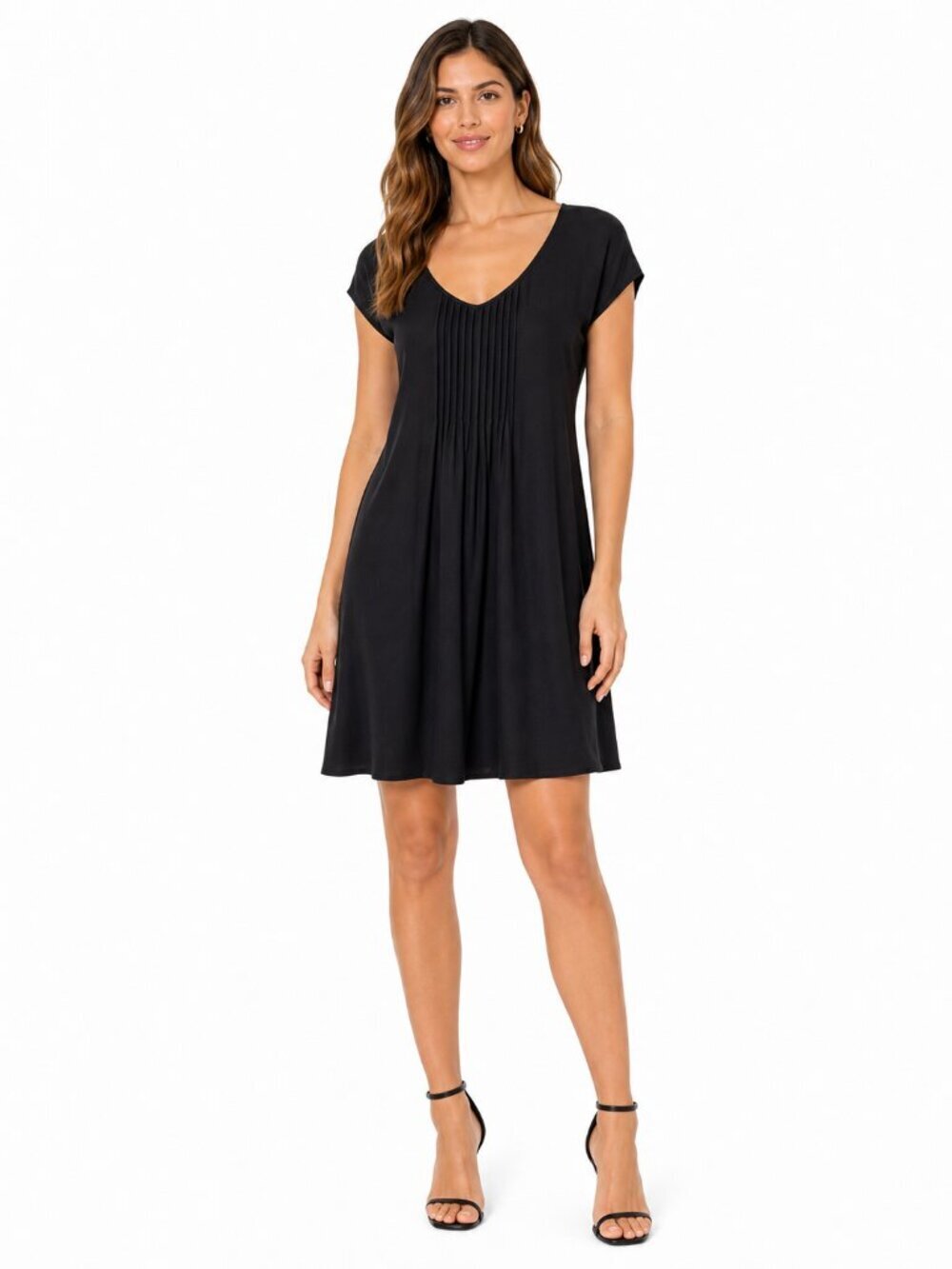 Eileen Fisher 100% Silk Pintuck Pleated Neck Dress Size XS Black